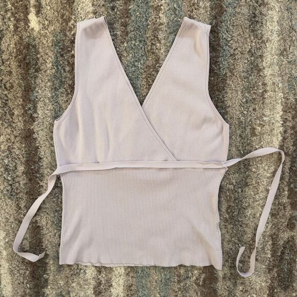 LOFT V-Neck Belted Sleeveless Lilac Y2K Fairy Top L - Picture 2 of 4